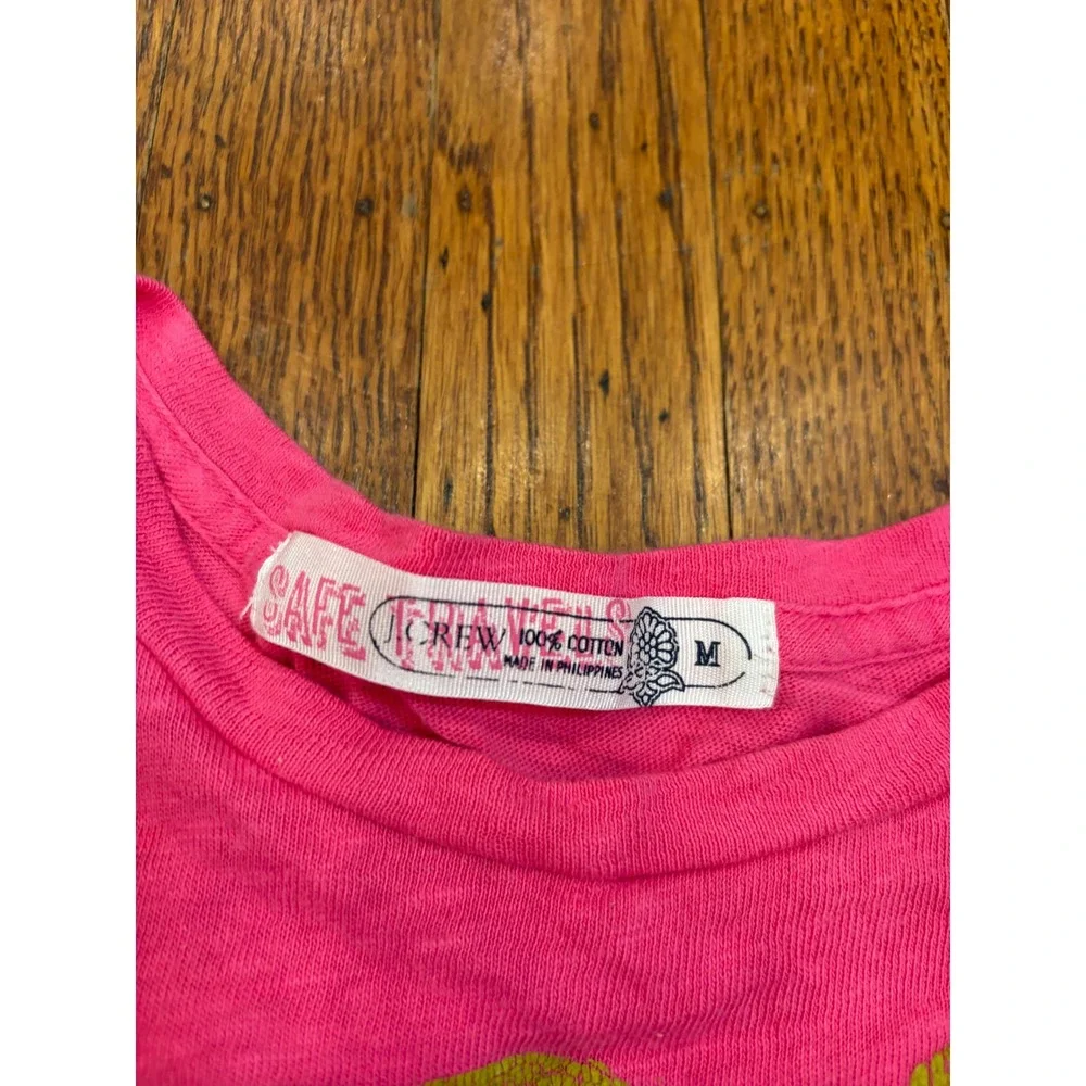 J. Crew Safe Travels Bon Voyage Graphic Tee Pink Gold Cotton Slub Size M